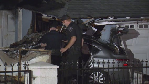 Power lines down after fiery car crash into Covina home