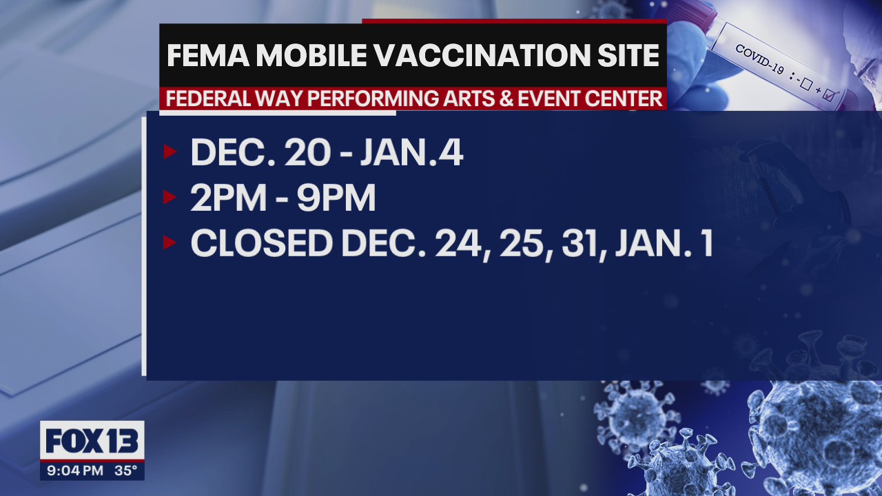 FEMA vaccine clinic opens in Federal Way as COVID-19 cases rise