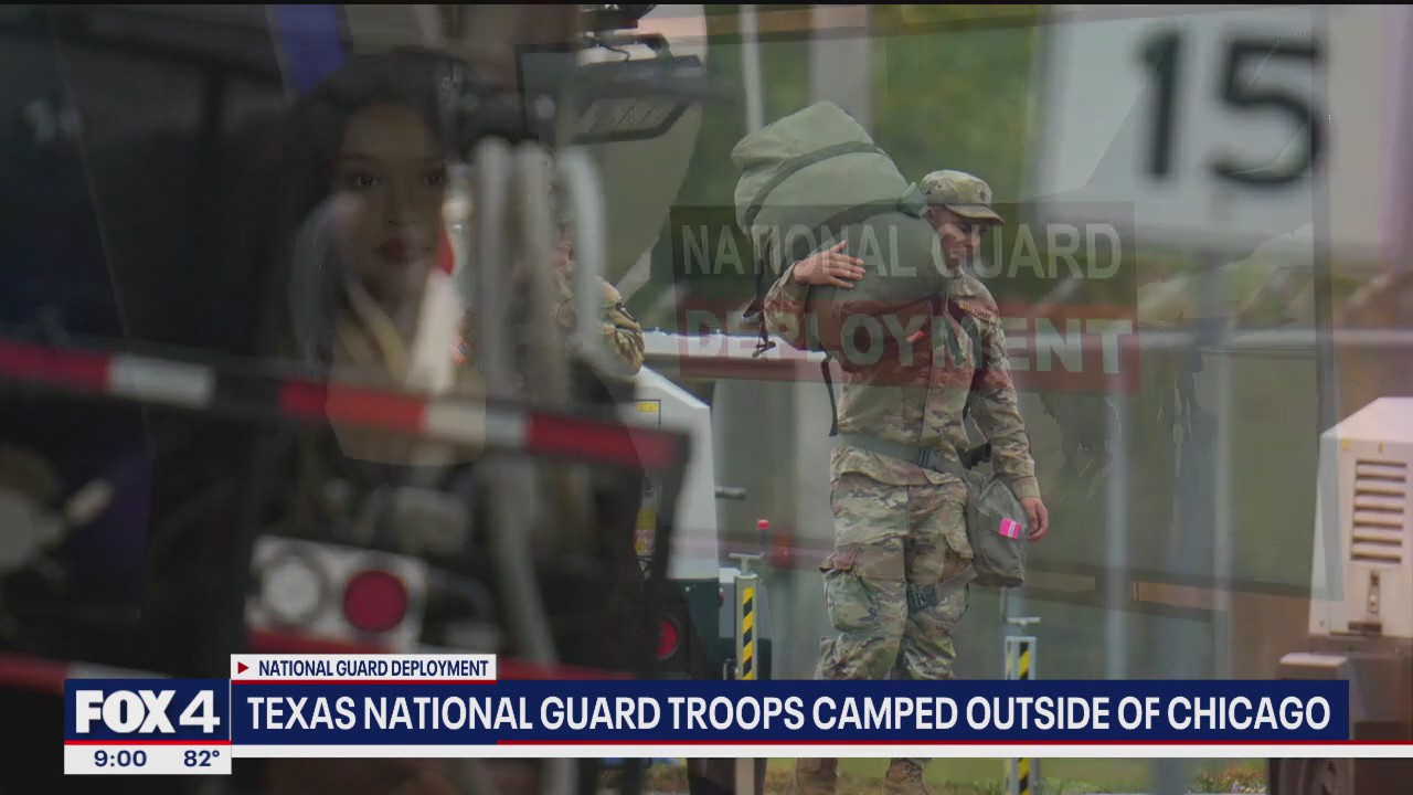 Texas National Guard troops camp outside Chicago
