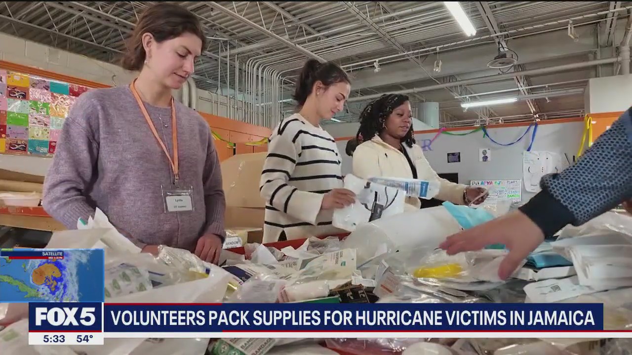 Volunteers in Yonkers pack supplies for hurricane victims in Jamaica
