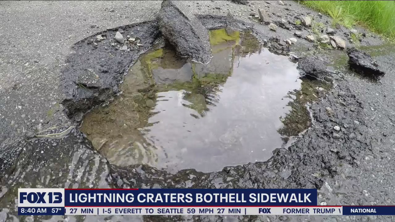 A lightning strike from a recent thunderstorm created a large crater in a Bothell family's driveway