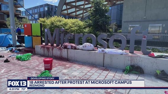 18 arrested after protest at Microsoft campus