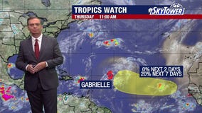 Tropical Storm Gabrielle fighting wind shear, Saharan dust as it moves over the Central Atlantic