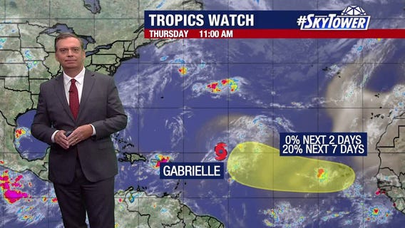 Tropical Storm Gabrielle fighting wind shear, Saharan dust as it moves over the Central Atlantic