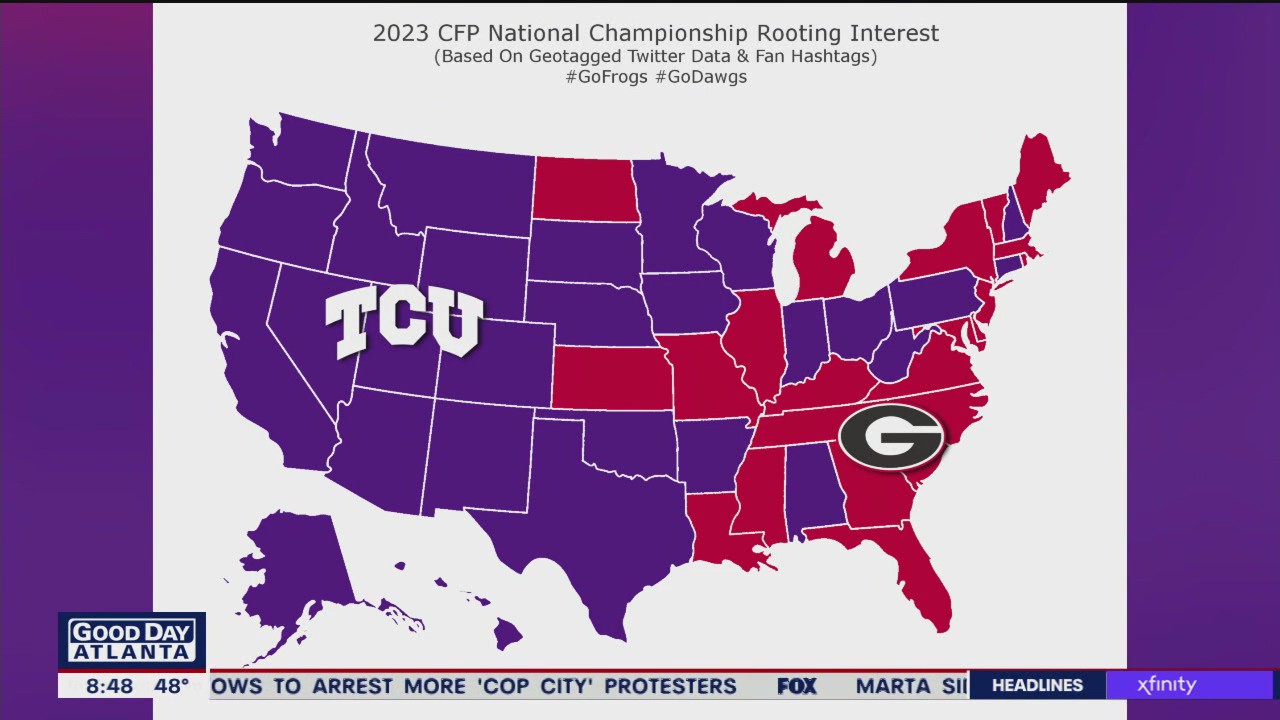 Most of the country rooting for TCU to beat Georgia in National Championship, Twitter data shows