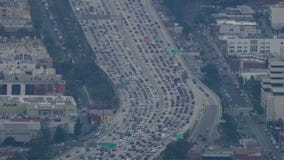 Heavy traffic on 405 Freeway in LA's westside