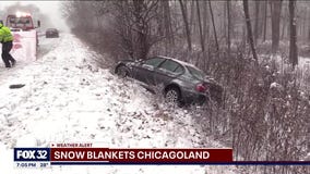 Cars in ditches due to heavy snowfall in Chicago area