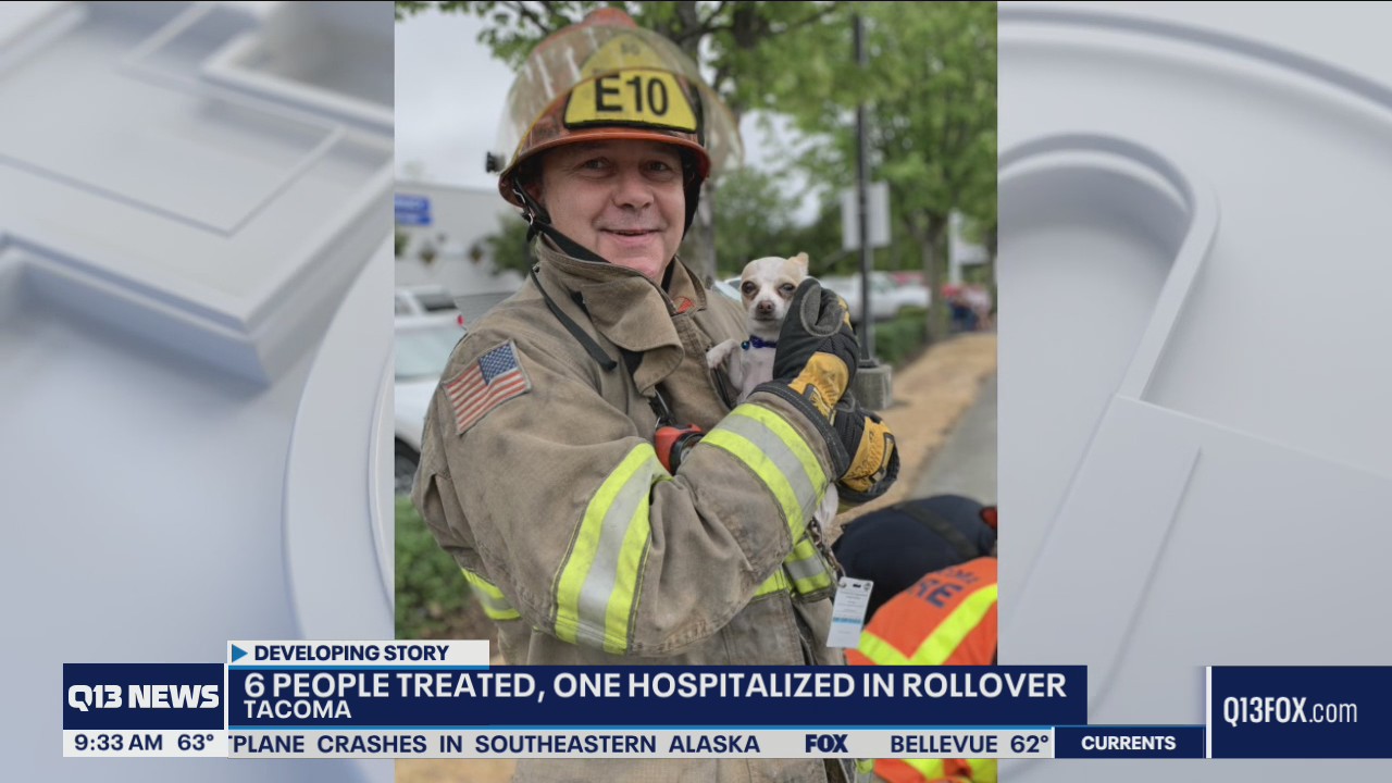 6 people treated, one hospitalized in rollover