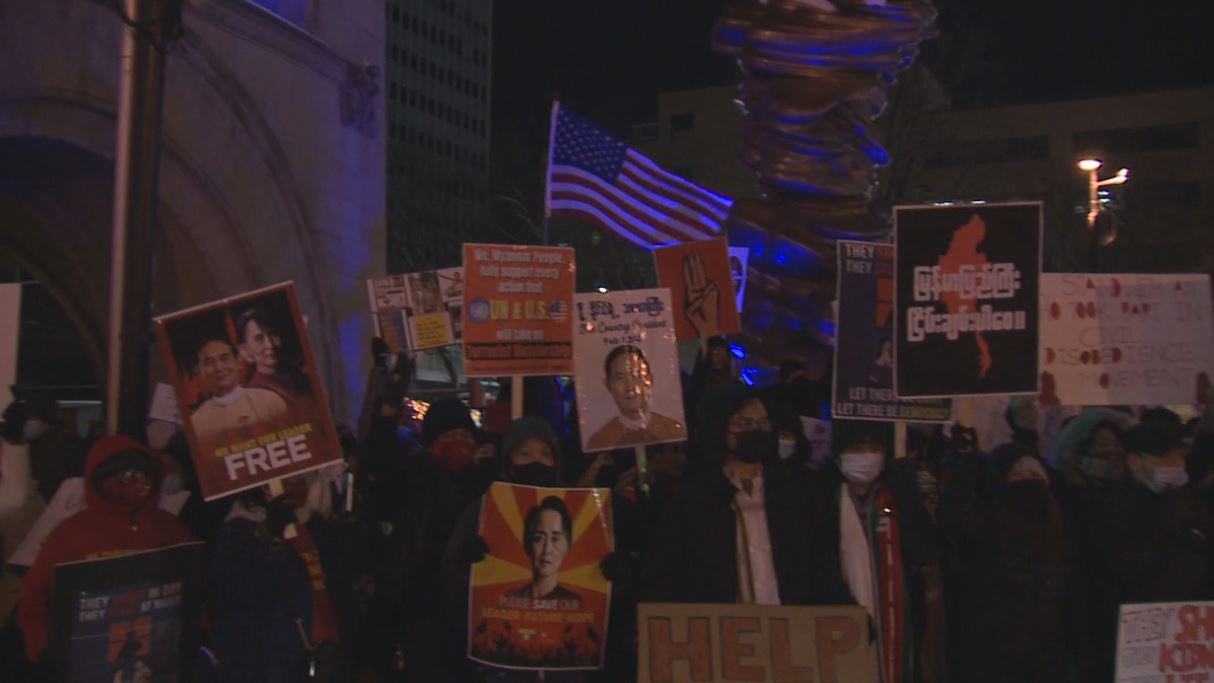Protesters greet President Biden in Milwaukee