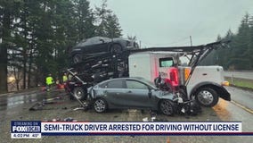 Semi driver without valid CDL arrested after crashing into school bus on I-5 in Lacey, WA