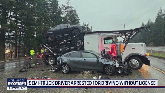 Semi driver without valid CDL arrested after crashing into school bus on I-5 in Lacey, WA