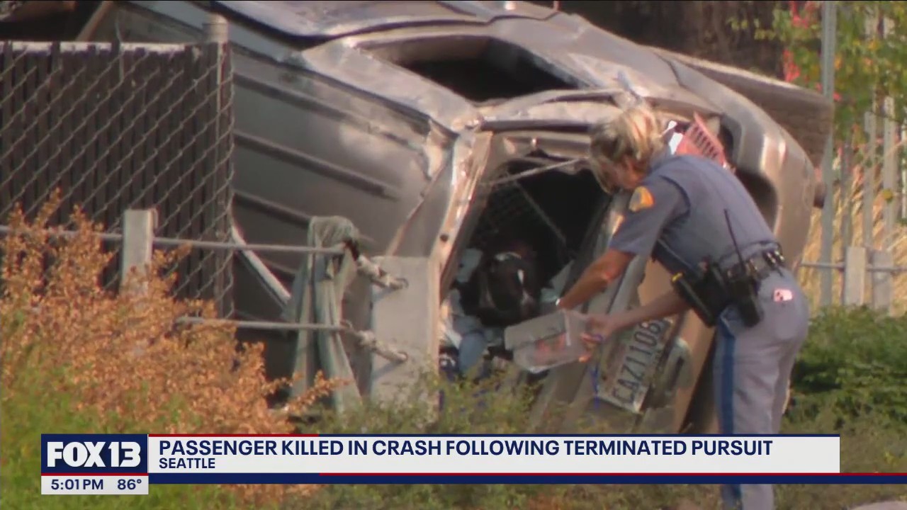 Passenger killed in crash on Airport Way after pursuit | FOX 13 Seattle