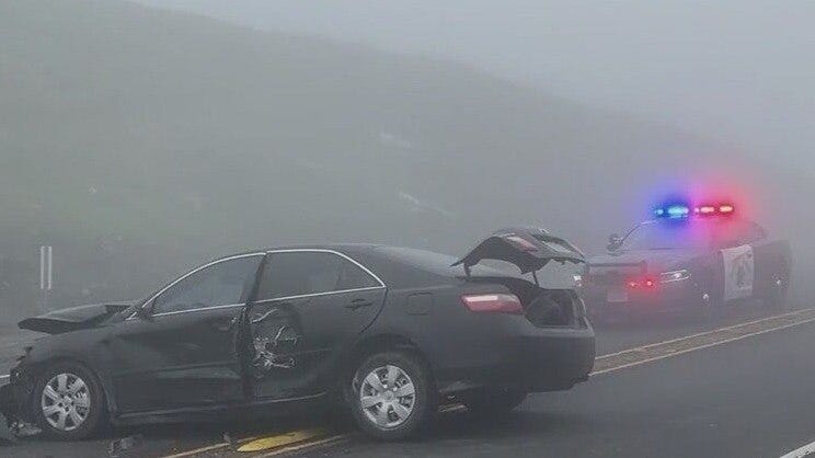 CHP shuts down  major East Bay roadway due to fog and multiple crashes on Friday including one that injured a fire captain