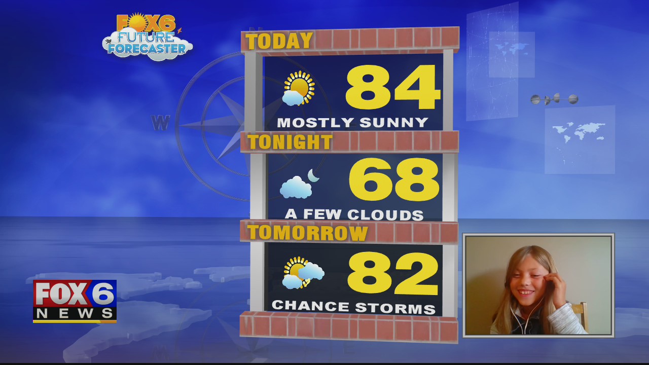 8-year-old Claire helps with the weather