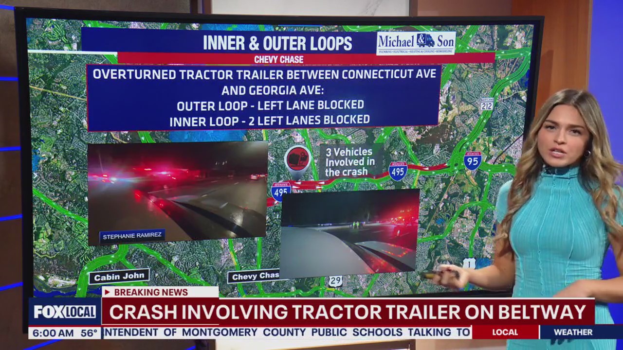 Crash involving overturned truck ties up I-495 in Chevy Chase | FOX 5 DC