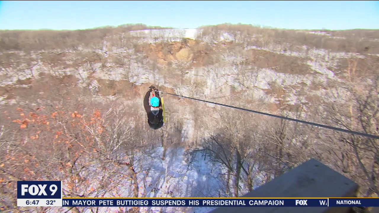 Ziplining offers unique winter adventure in southern Minnesota