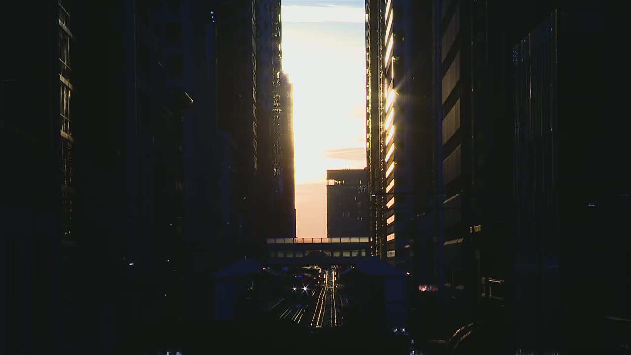 Chicago-Henge lines up perfectly between skyscrapers