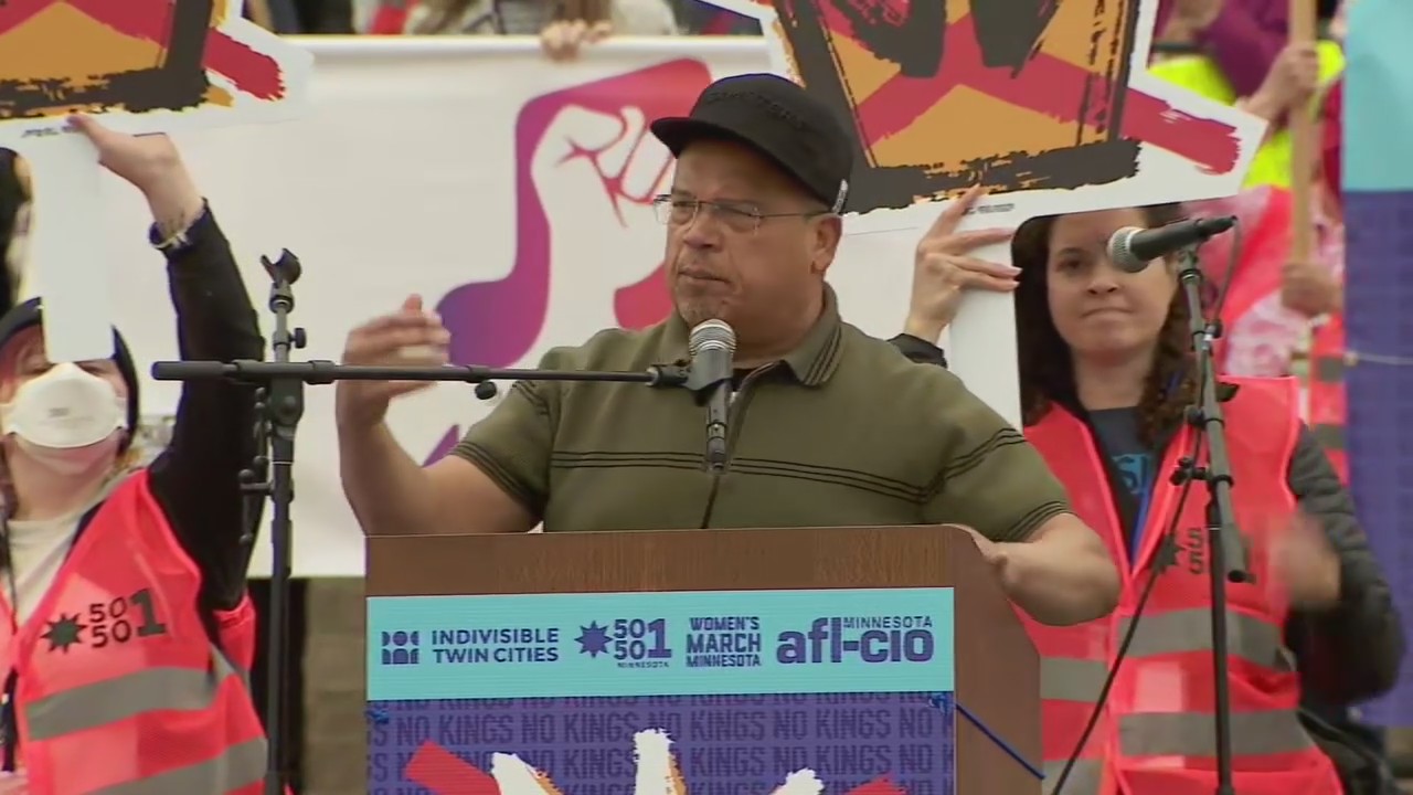 AG Ellison speaks about Rep. Hortman at No Kings protest