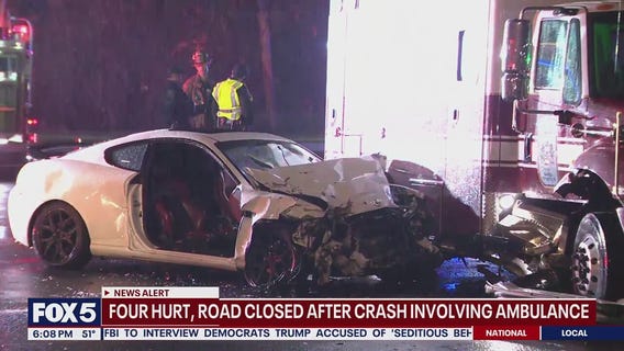 4 injured after car hits ambulance in Fairfax County