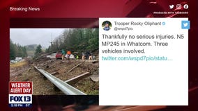 Three cars caught in mudslide on I-5 near Bellingham, Washington
