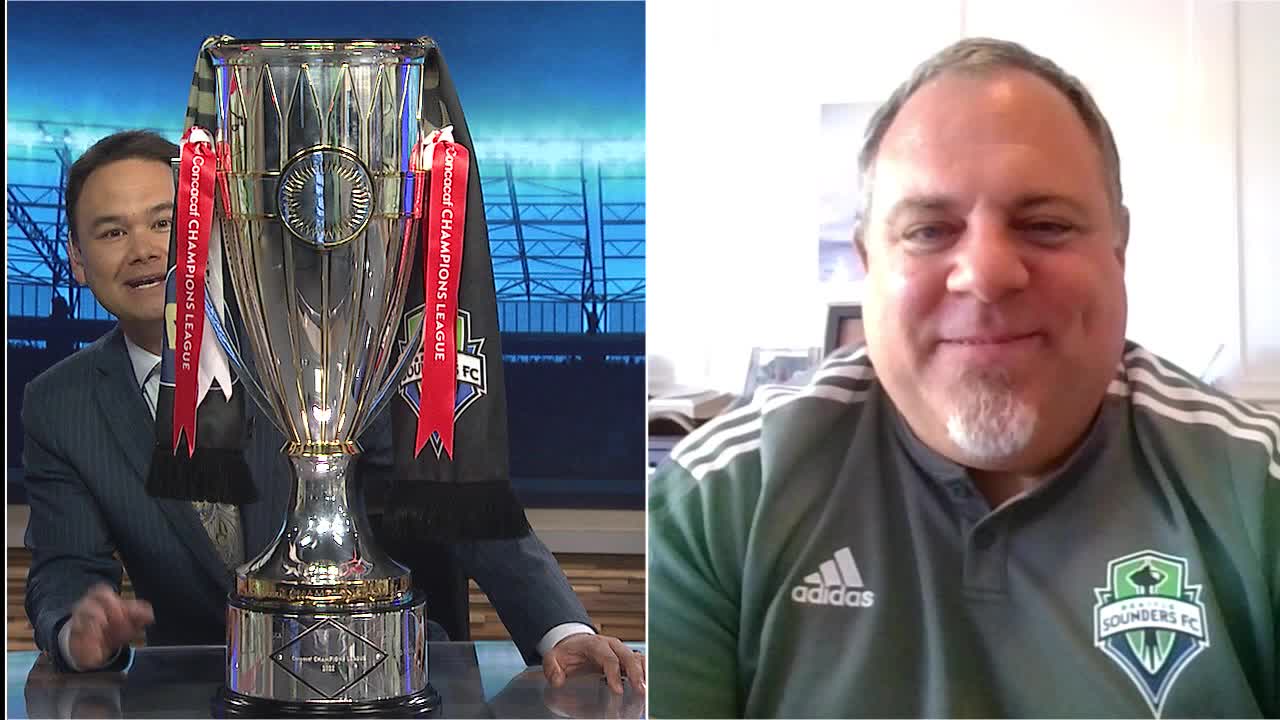 Sounders GM Garth Lagerwey and the CONCACAF Champions League Trophy on "Seattle Sports Live"