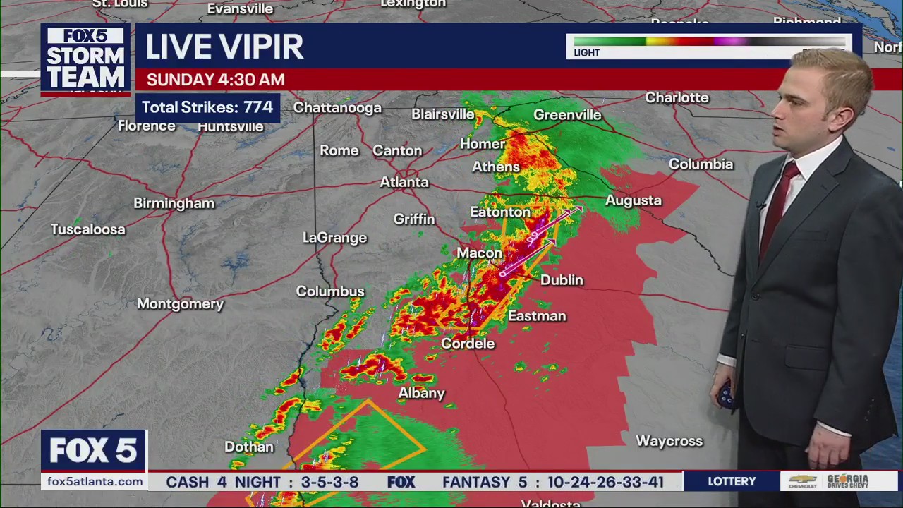 Severe storm coverage comes to an end 4:30 a.m.