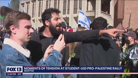Moments of tension at student-led pro-Palestine rally