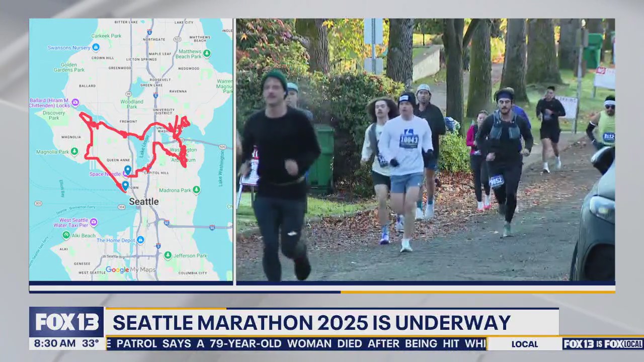Marathon runners snake through Seattle landmarks during Sunday's race