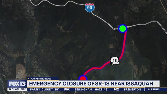State Route 18 closed for pothole repairs from I-90 to Issaquah-Hobart Rd.