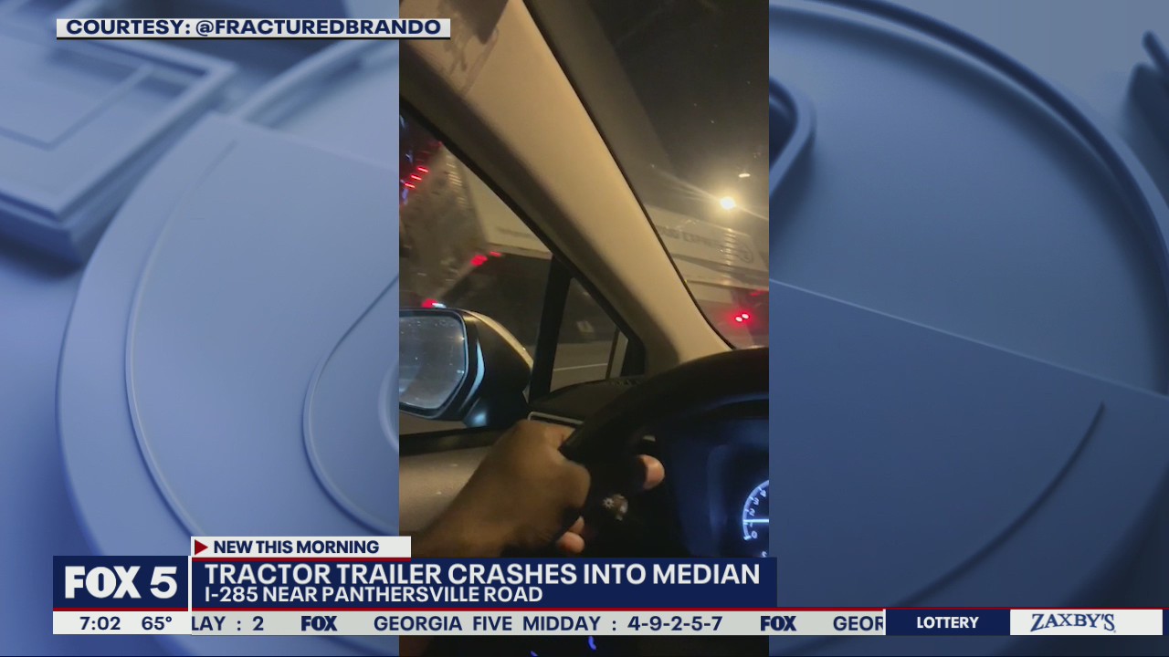 Tractor-trailer crashes into median on I 285 | FOX 5 Atlanta