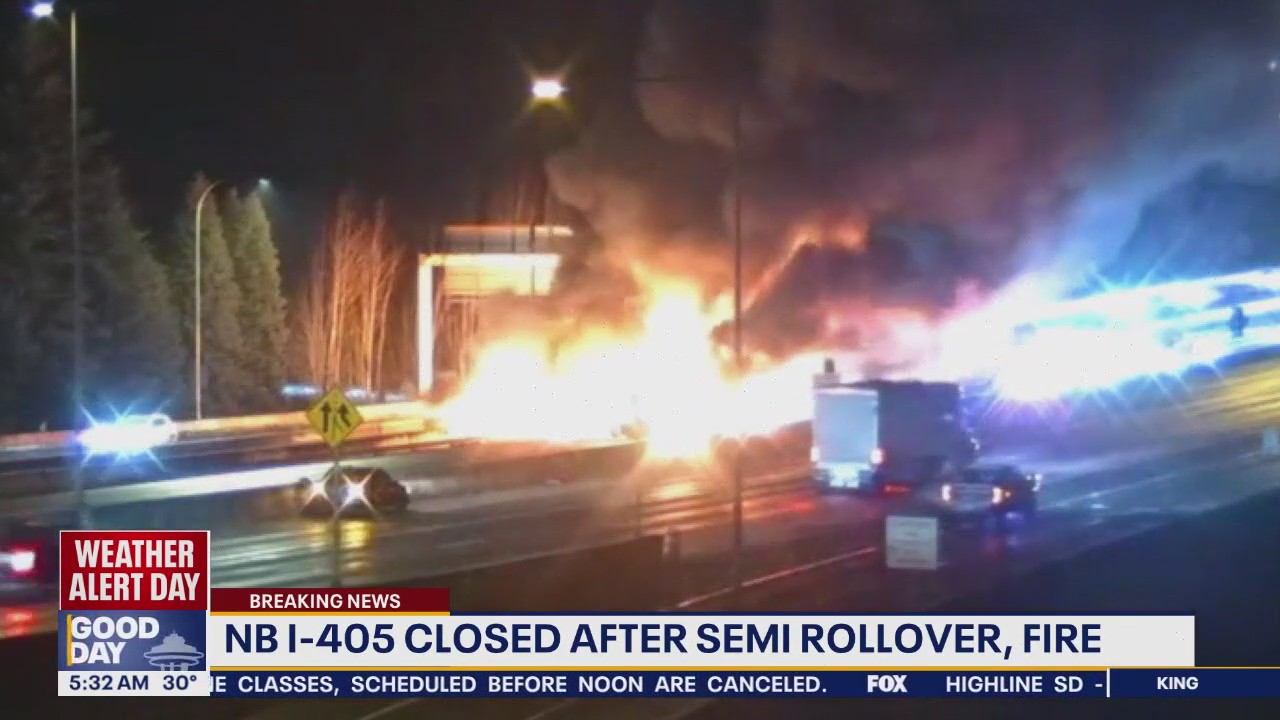 NB I-405 closed after semi rollover in Renton, WA