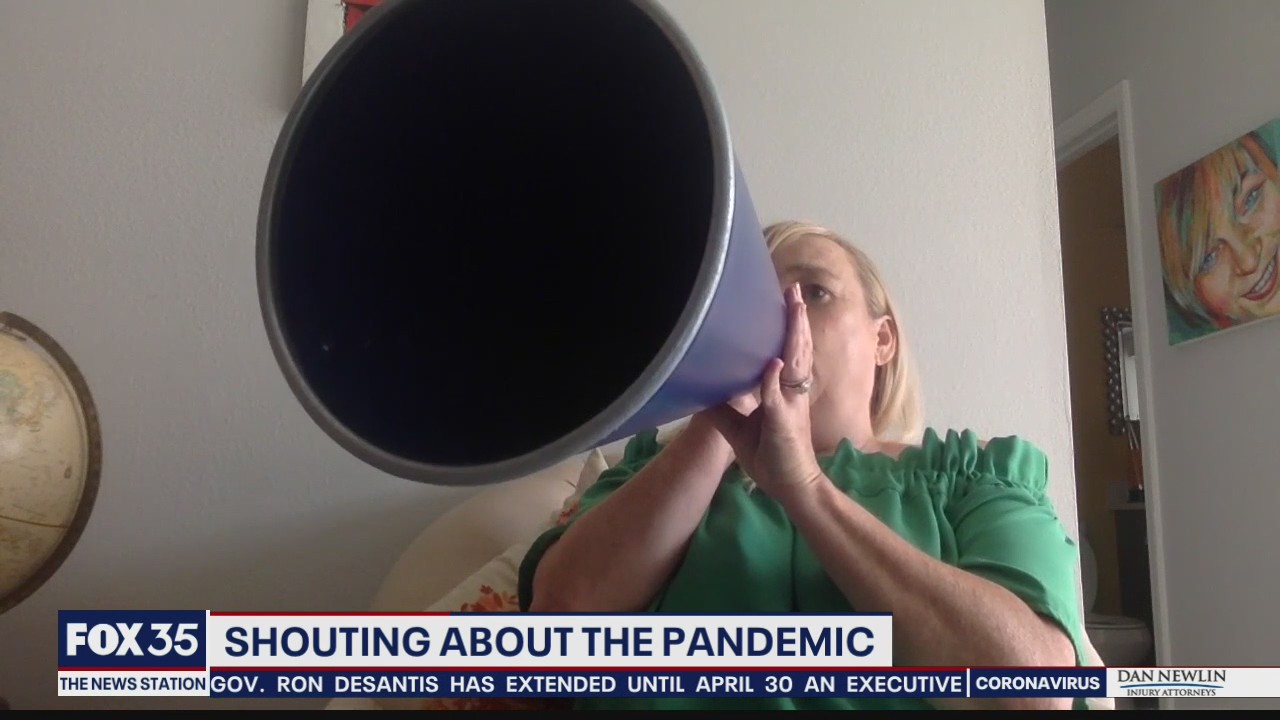 Woman shouts about pandemic using megaphone