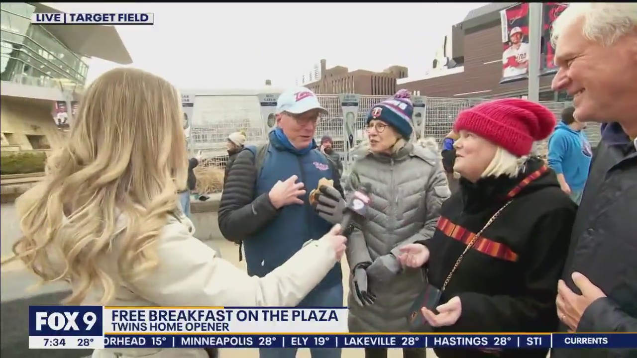 Twins home opener: People lineup for free breakfast outside Target Field