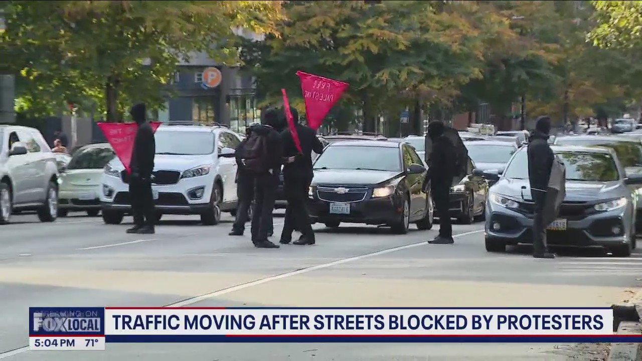 Pro-Palestine protestors stop traffic in South Lake Union