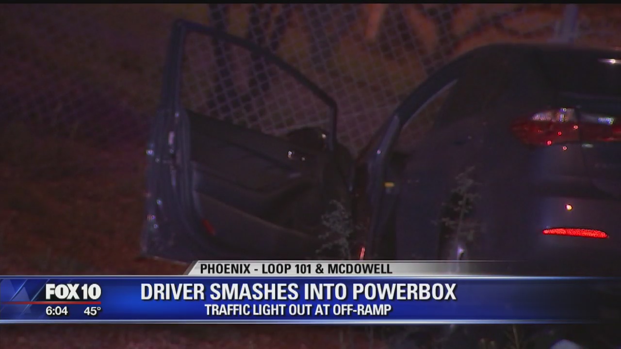 Car crashes into power box, knocks out traffic lights