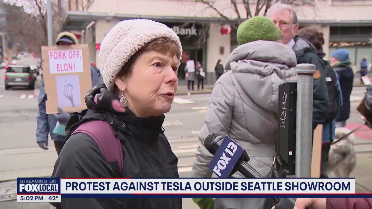Protest against Tesla outside Seattle showroom