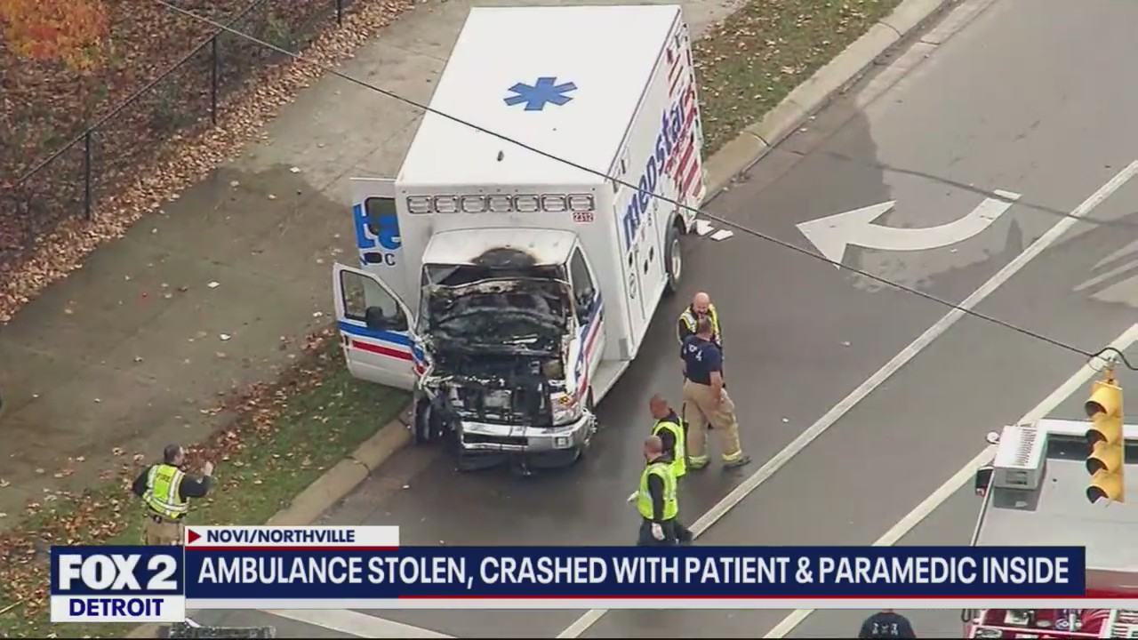 Stolen ambulance crashes in Northville Township | FOX 2 Detroit