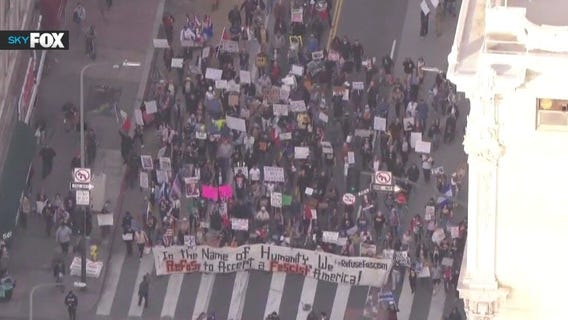 Trump 'Not My President' protest in downtown LA