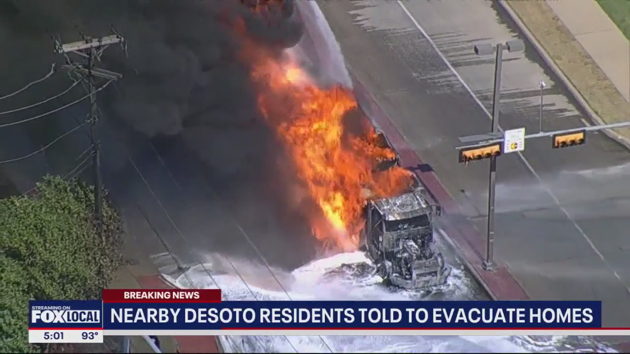 DeSoto tanker truck catches fire, homes evacuated