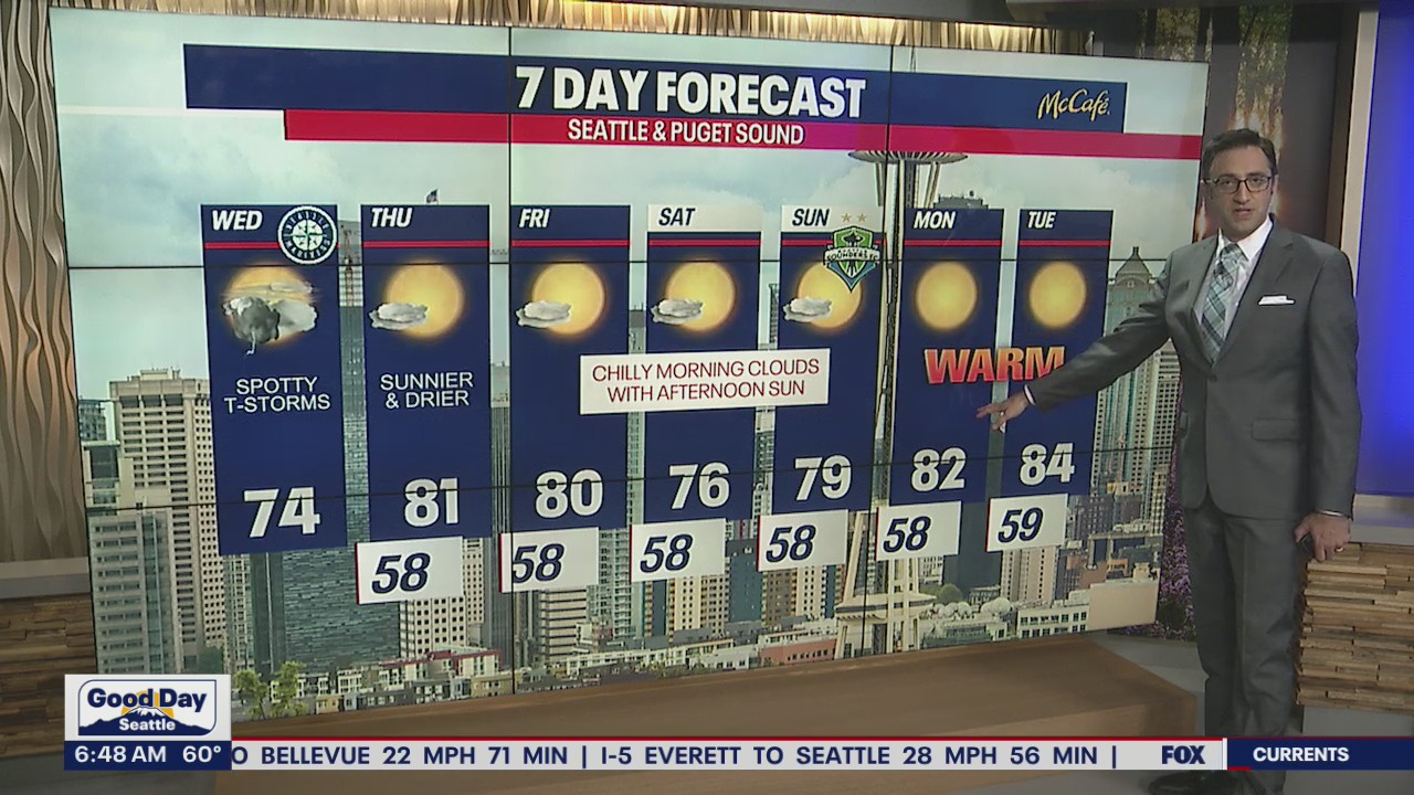 Cooler temperatures, lightning threat across Washington