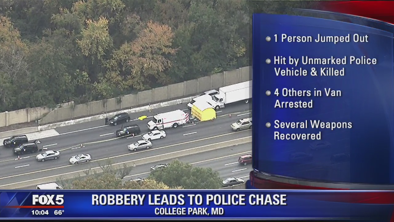 Armed robbery in Md. leads to police chase on Beltway; 1 killed, 4 suspects taken into custody