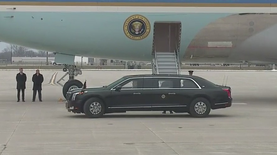 President Joe Biden departs Selfridge after landing on Thursday