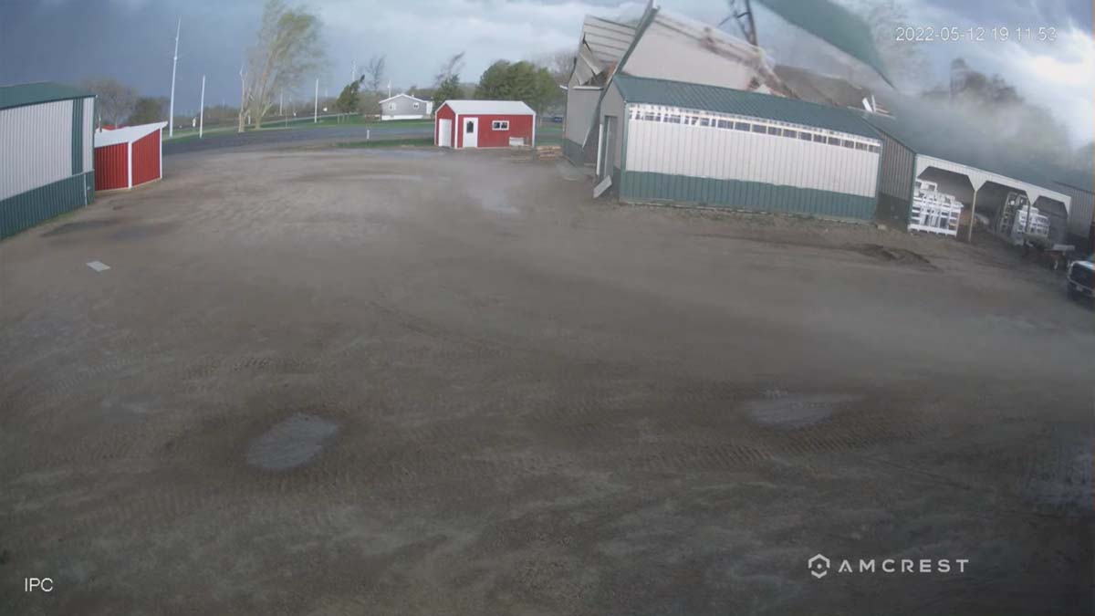 Strong winds rip roof off of building at lumber yard