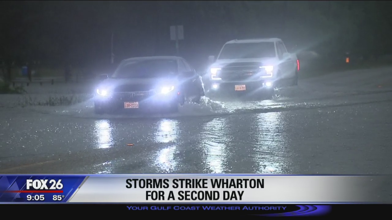 Storms strike Wharton for a second day