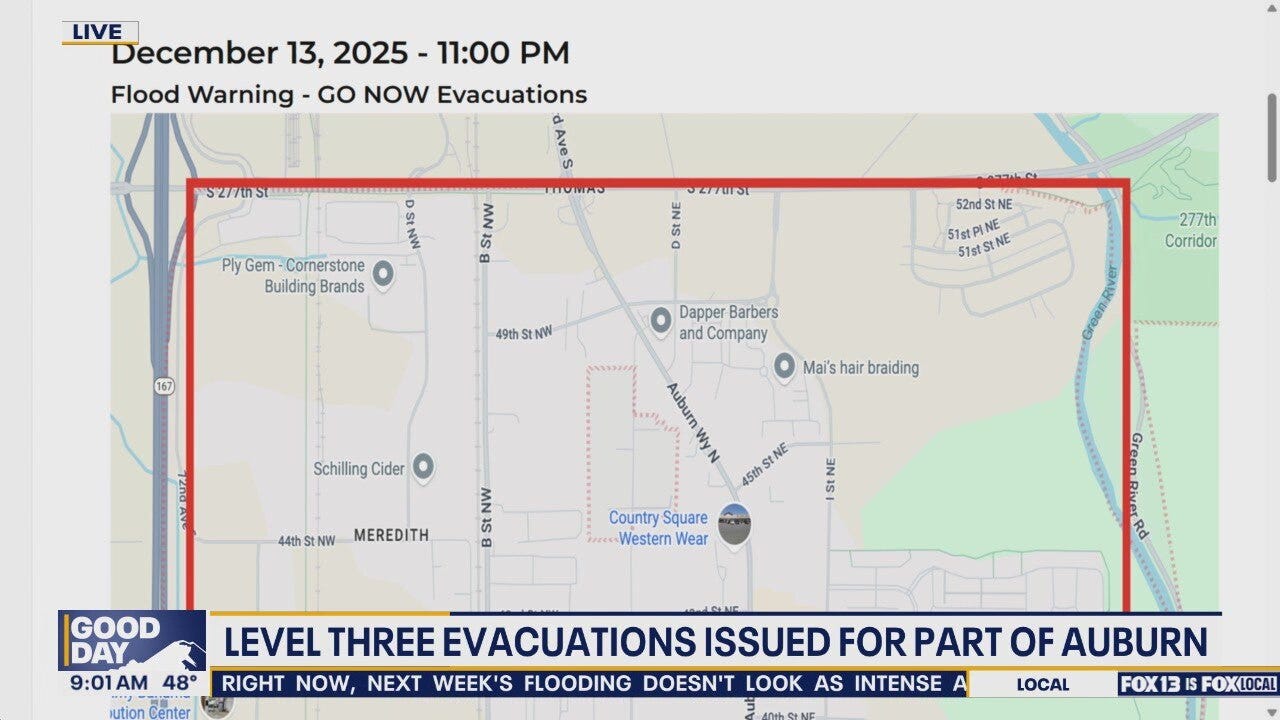 Auburn, WA issues Level 3 “go now” evacuation order as floodwaters rise