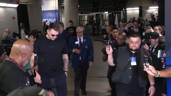 Luka Doncic arrives at American Airlines Center
