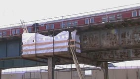 Debris from elevated subway tracks