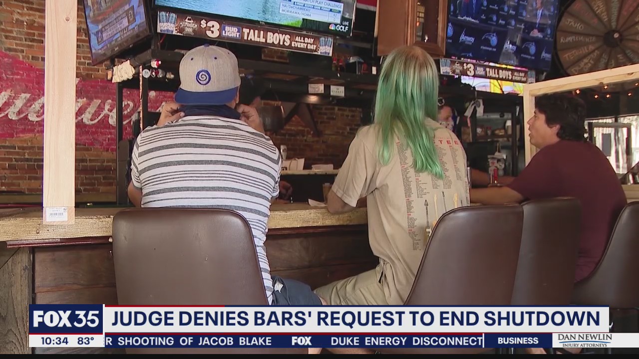 Judge denies request to end shutdown of bars