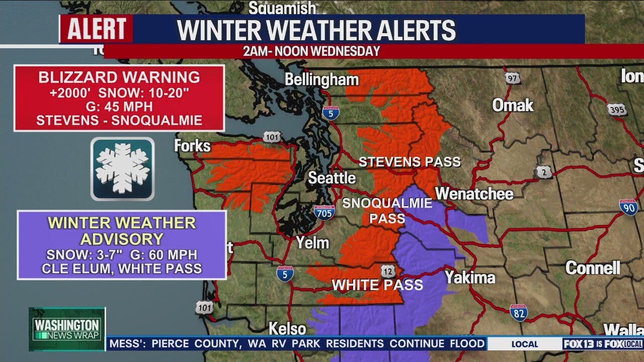 Blizzard warning issued for Cascades, Olympics