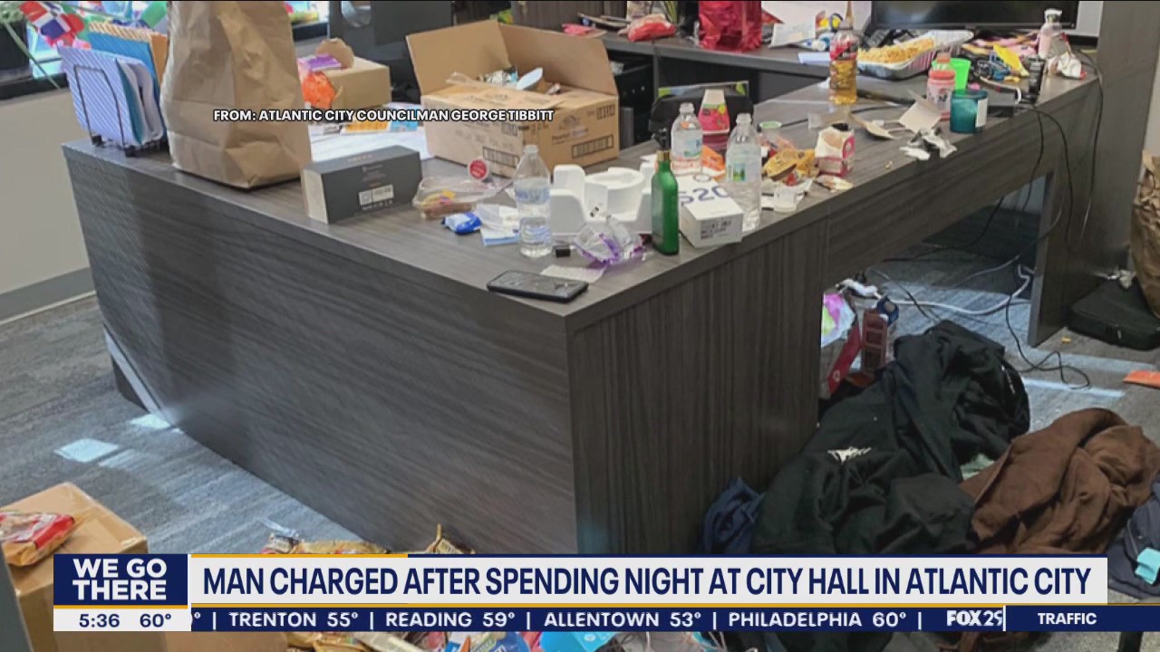 Man charged for spending night at city hall in Atlantic City